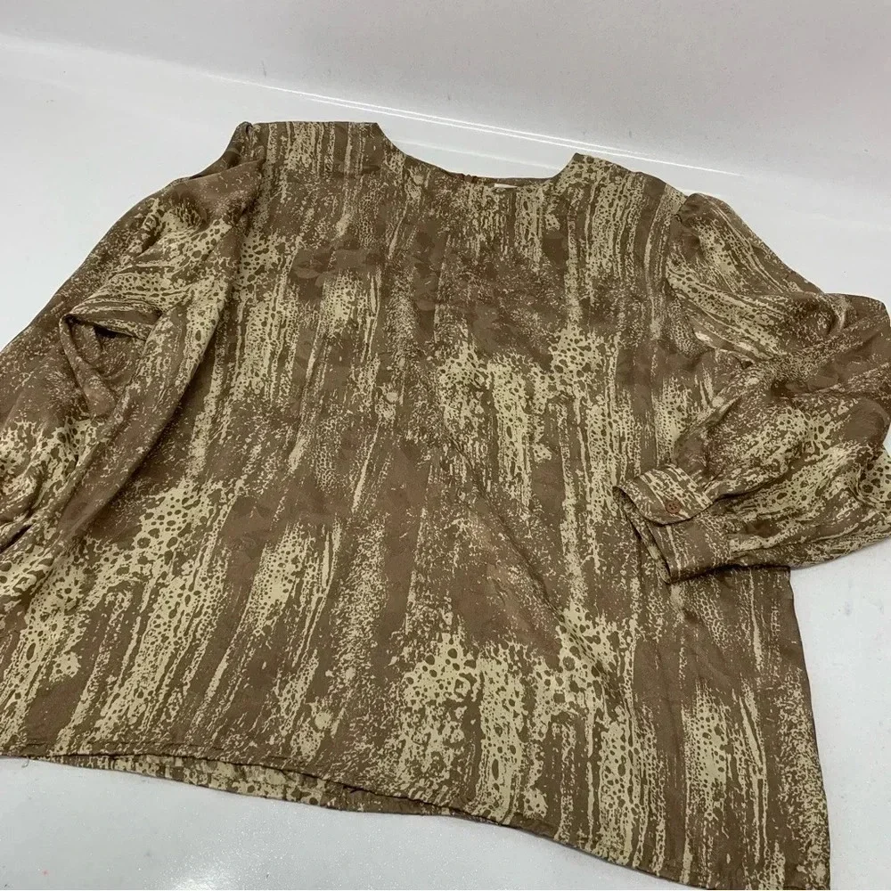 Vintage Skirt Blouse Set Size 18 100% Silk Long Sleeve Midi Pleats Elastic Wais